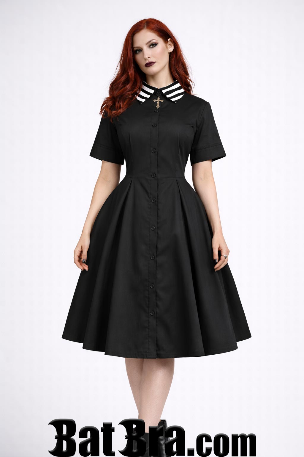 black dress white collar cuffs Striped Cuff Shirtdress – BatBra