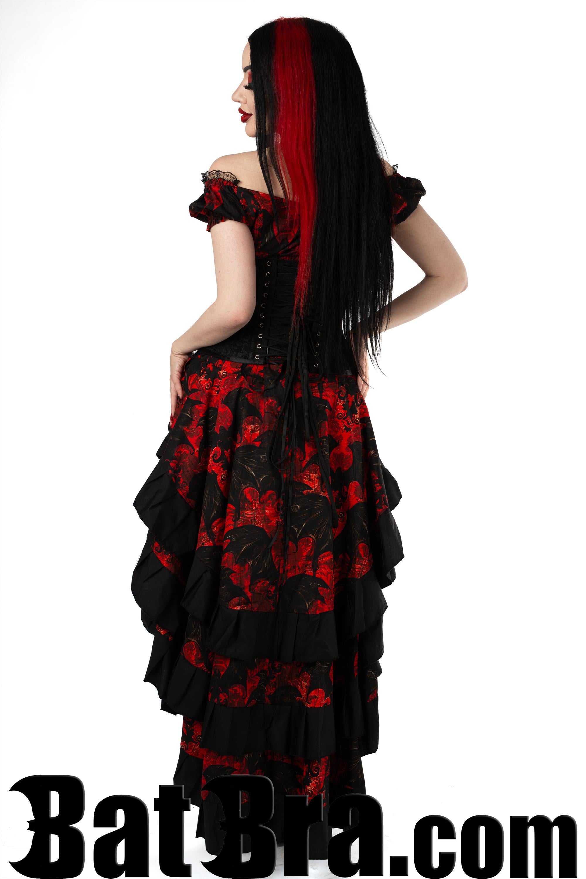 Layered Cotton Skirt With Bat Motif