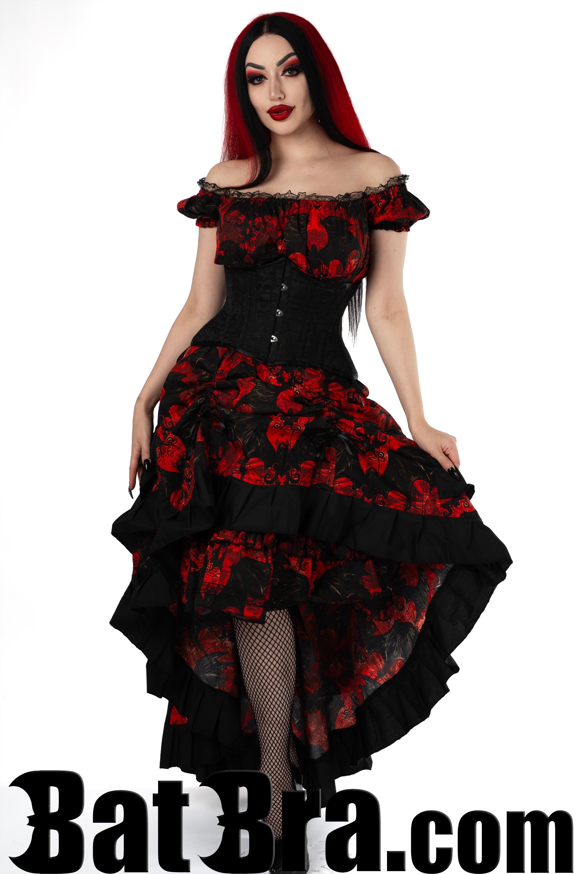 Layered Cotton Skirt With Bat Motif