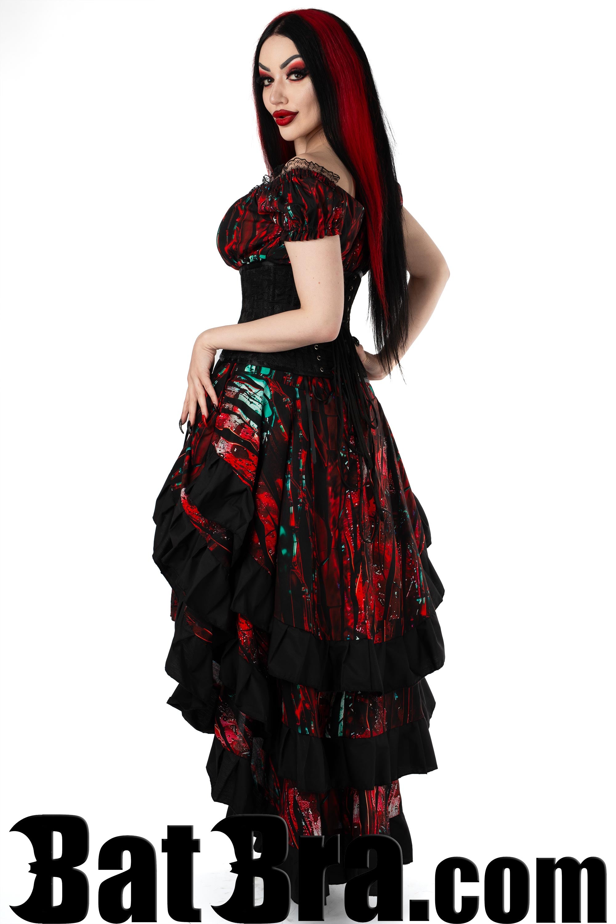 Layered Cotton Skirt With Blood Motif