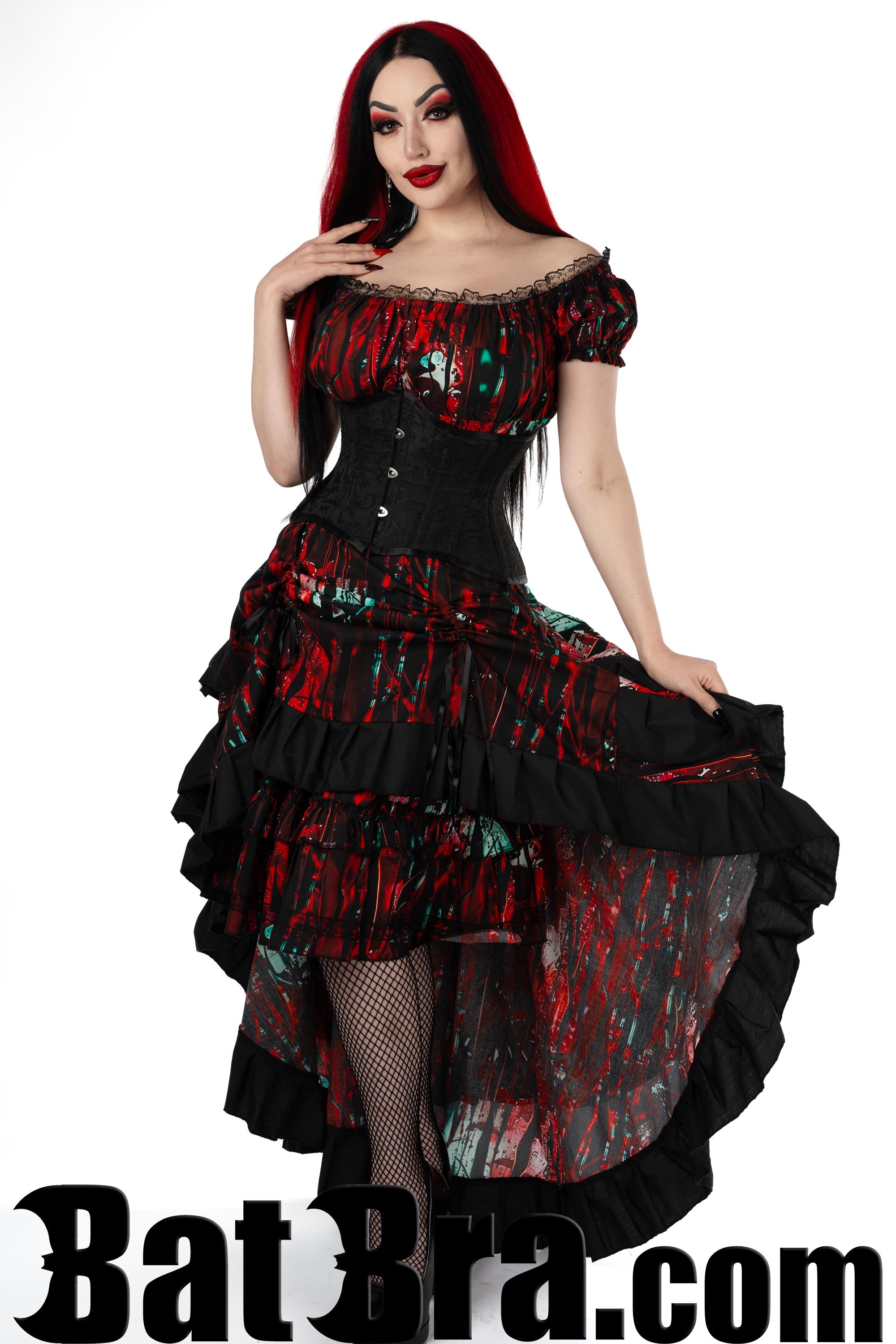 Layered Cotton Skirt With Blood Motif