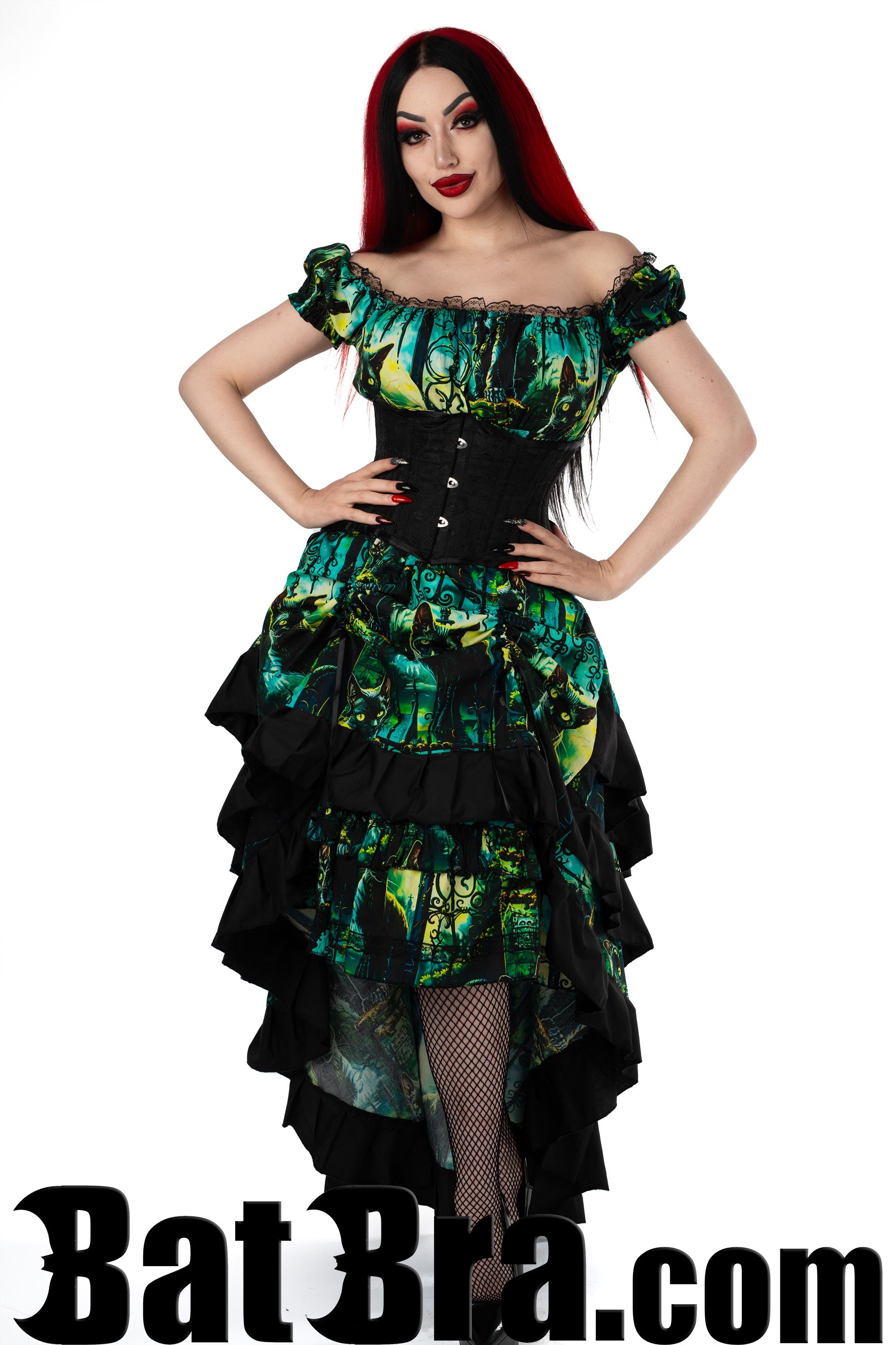 Layered Cotton Skirt With Cat Motif