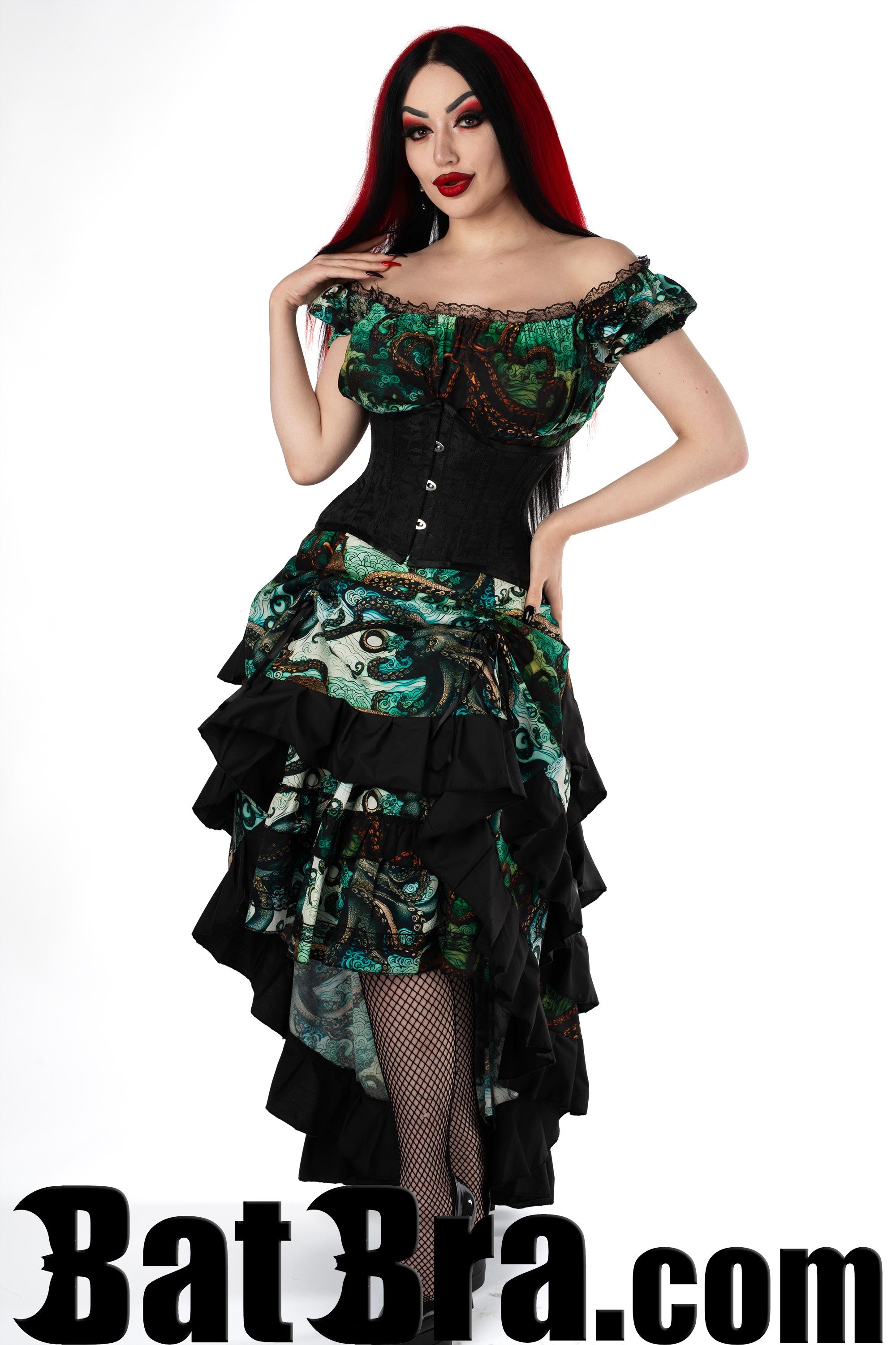 Layered Cotton Skirt With Kraken Motif