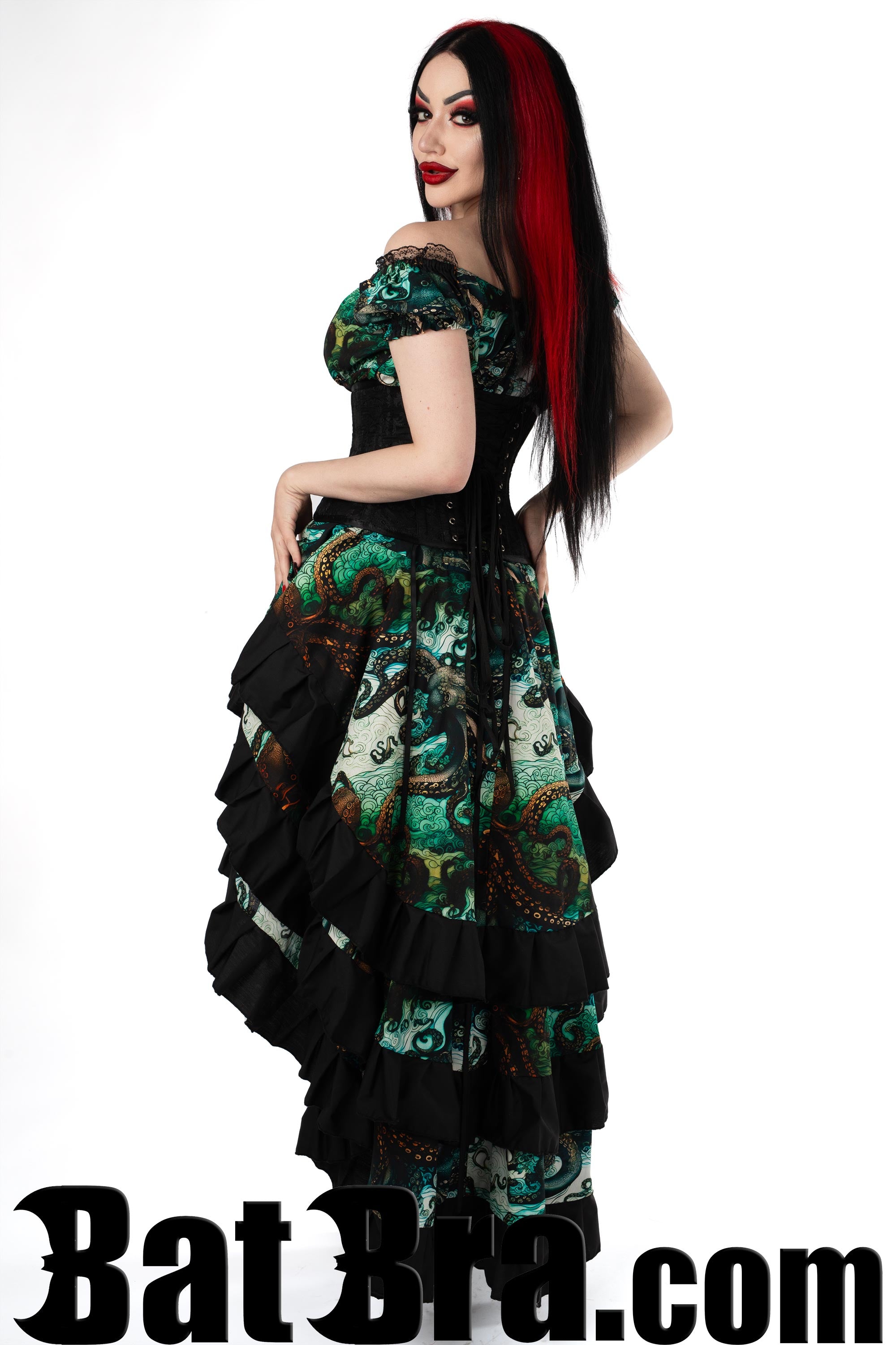 Layered Cotton Skirt With Kraken Motif