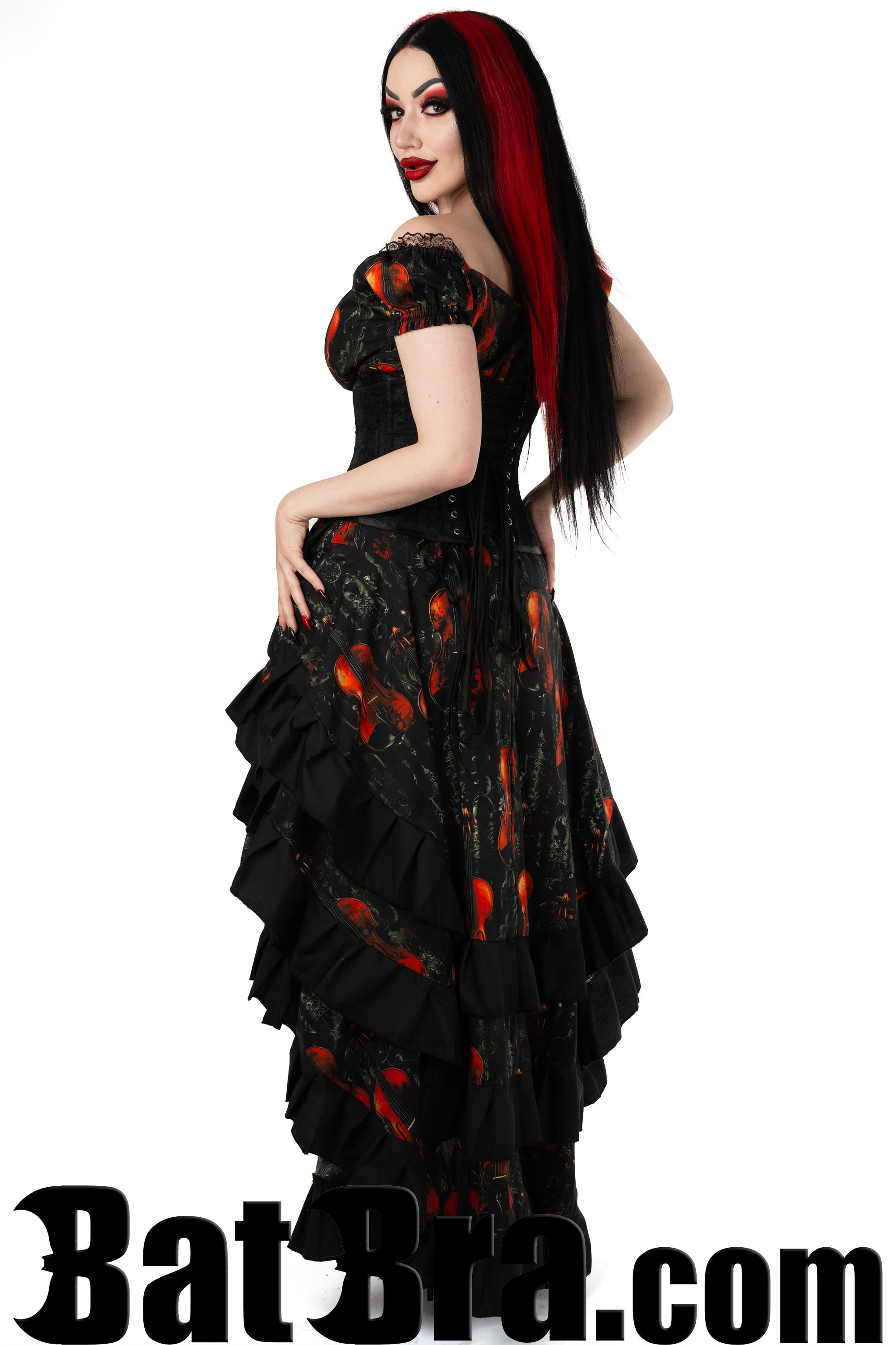 Layered Cotton Skirt With Violin Motif