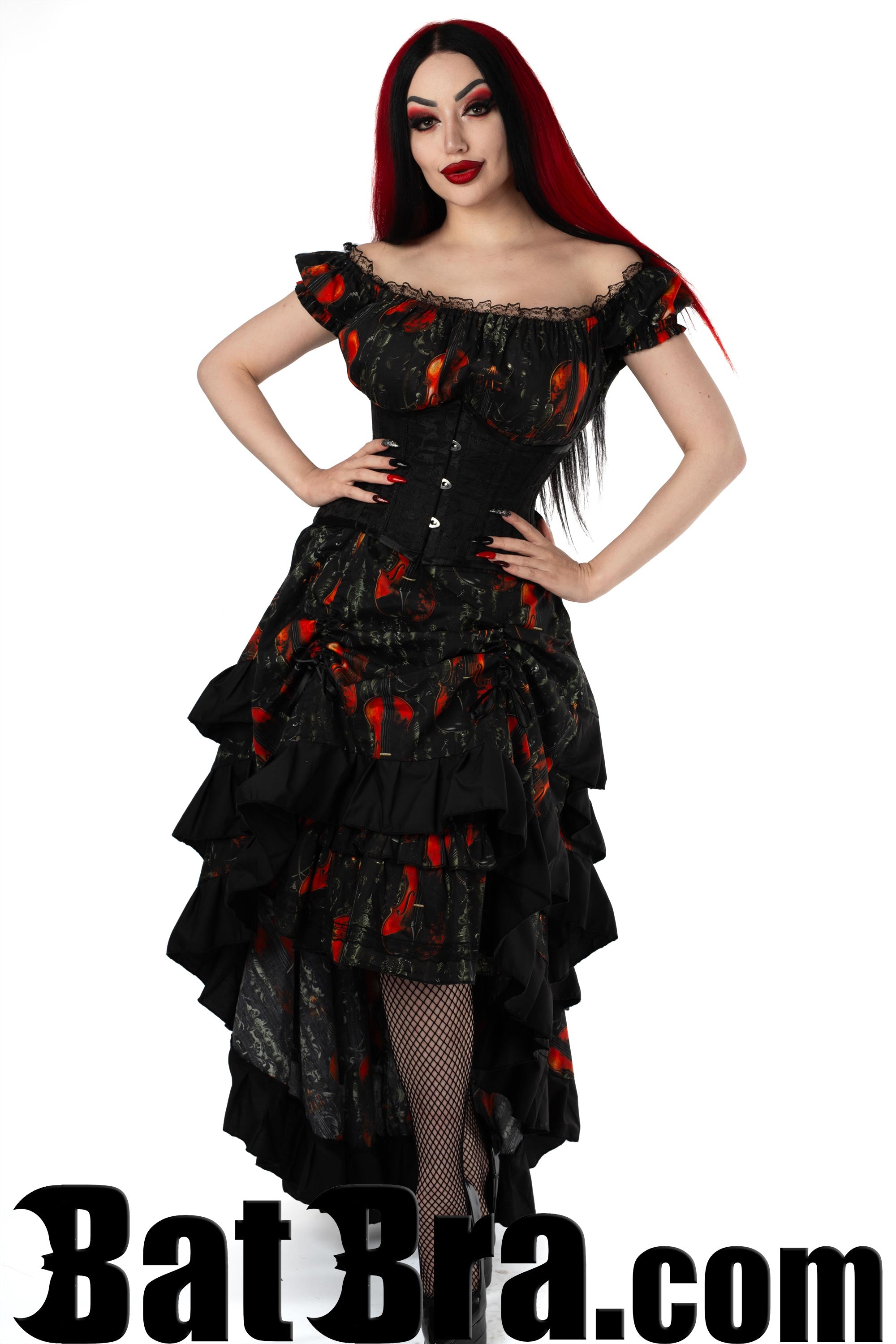 Layered Cotton Skirt With Violin Motif