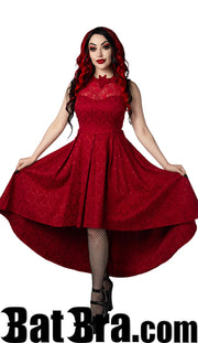 Red-brocade High Low Bat Dress