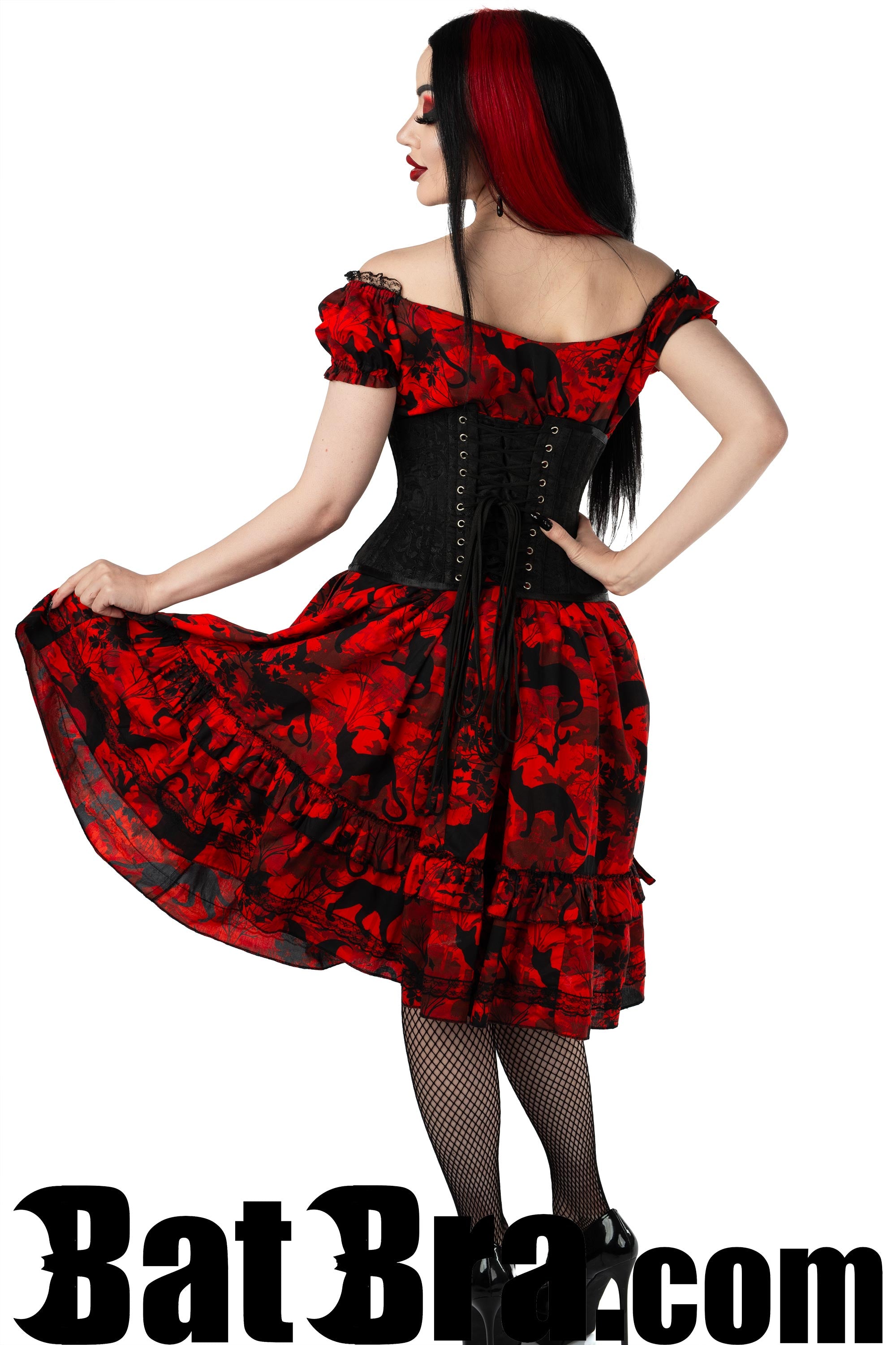 Swing Dress With Bat and Cat Motif