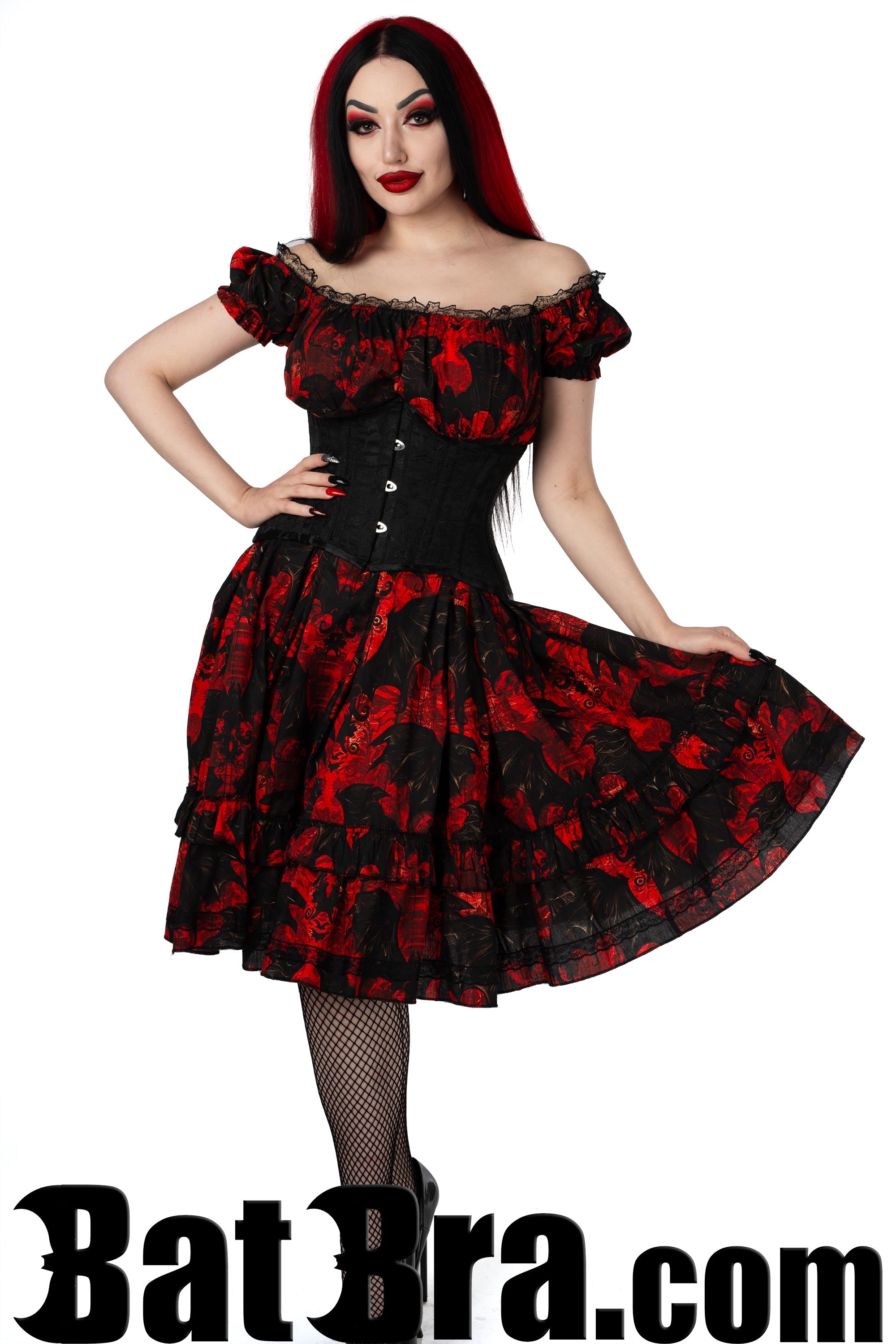 Swing Dress With Bat Motif