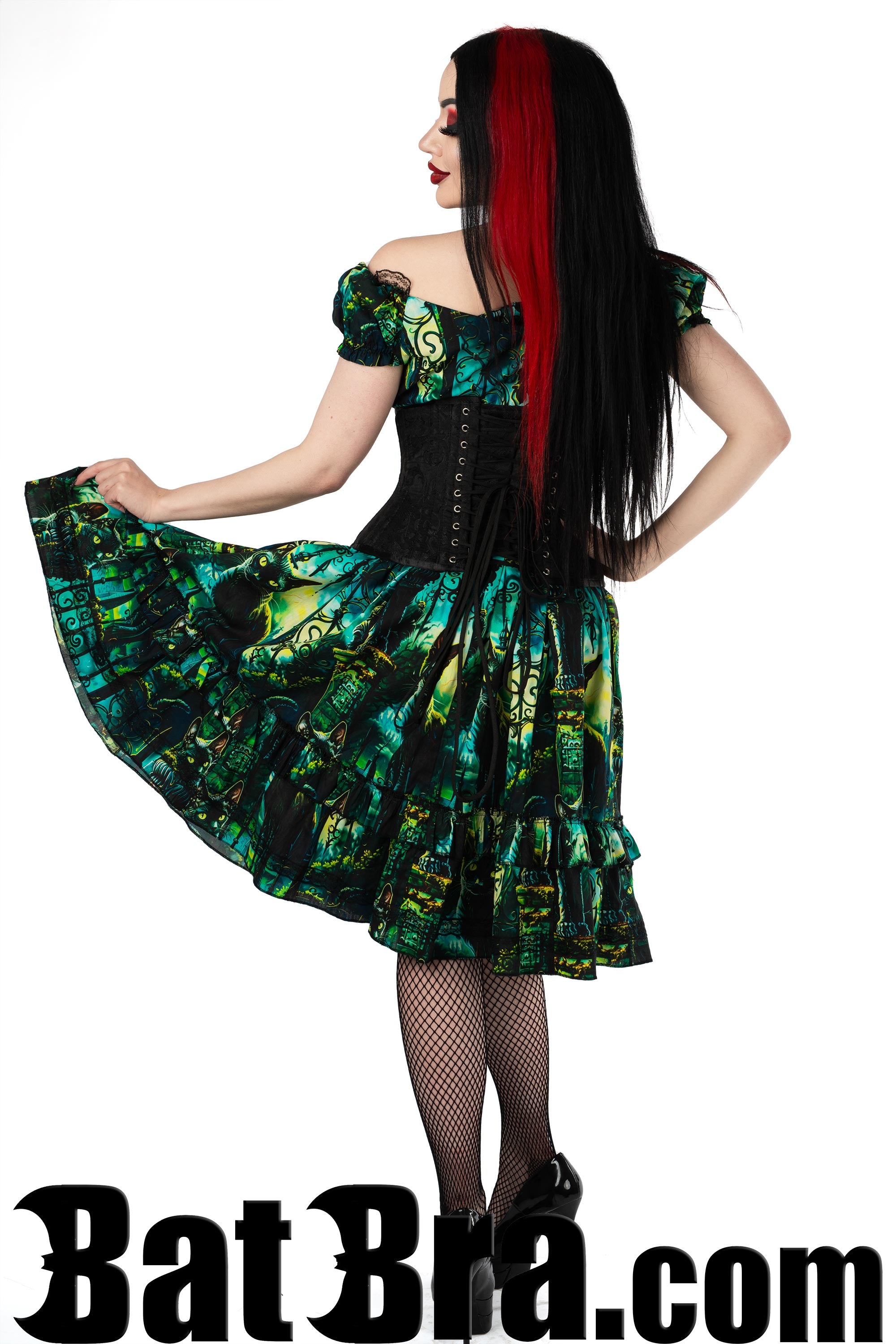 Swing Dress With Cat Motif