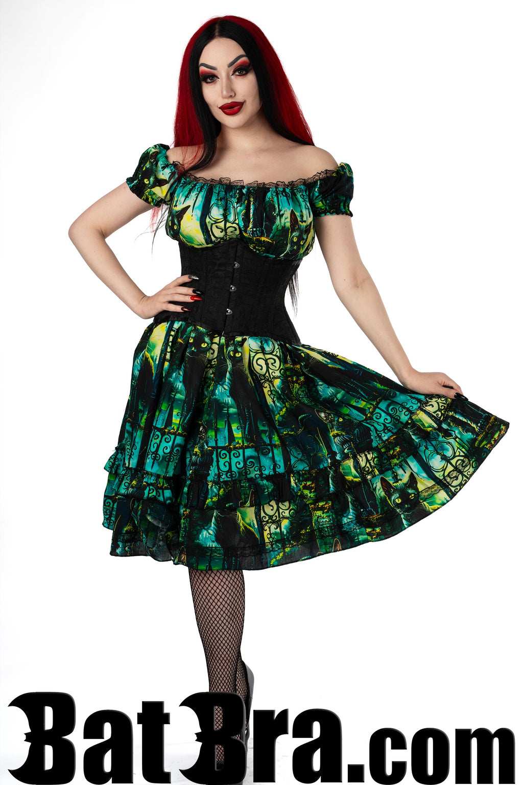 Swing Dress With Cat Motif