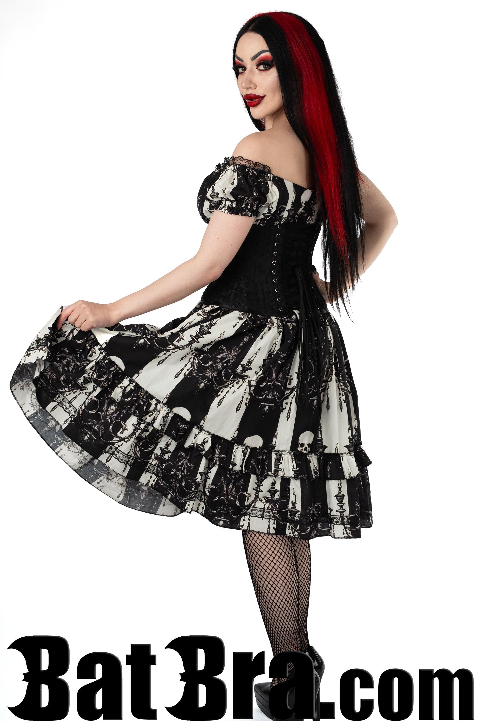 Swing Dress With Striped Skull Motif
