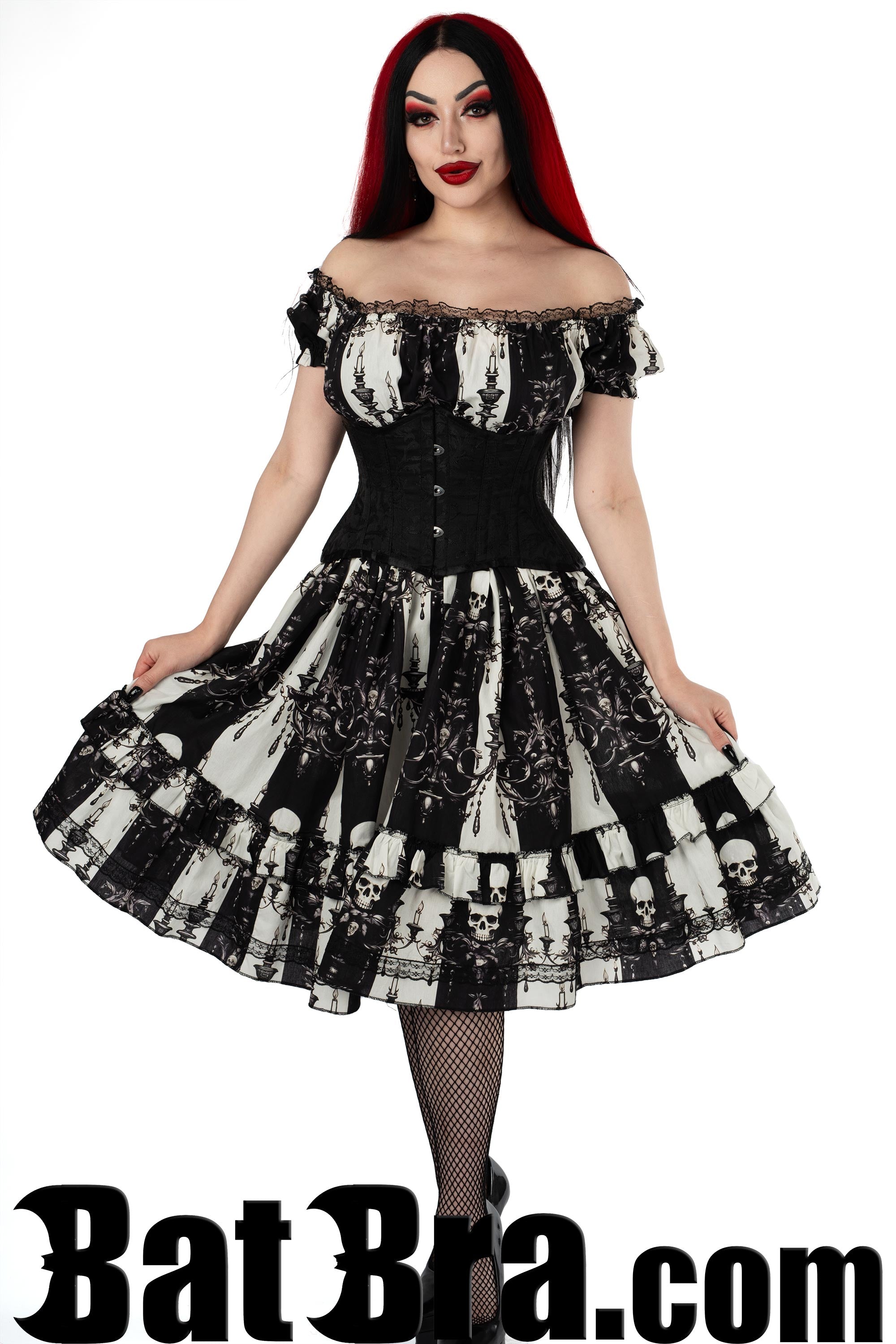 Swing Dress With Striped Skull Motif