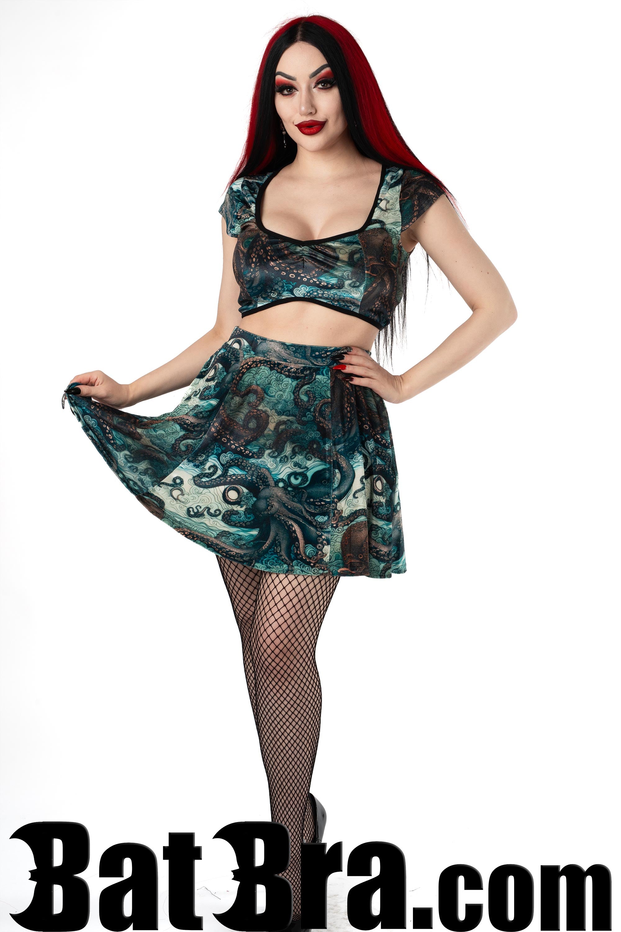 Velvet Crop Top With Kraken Motif