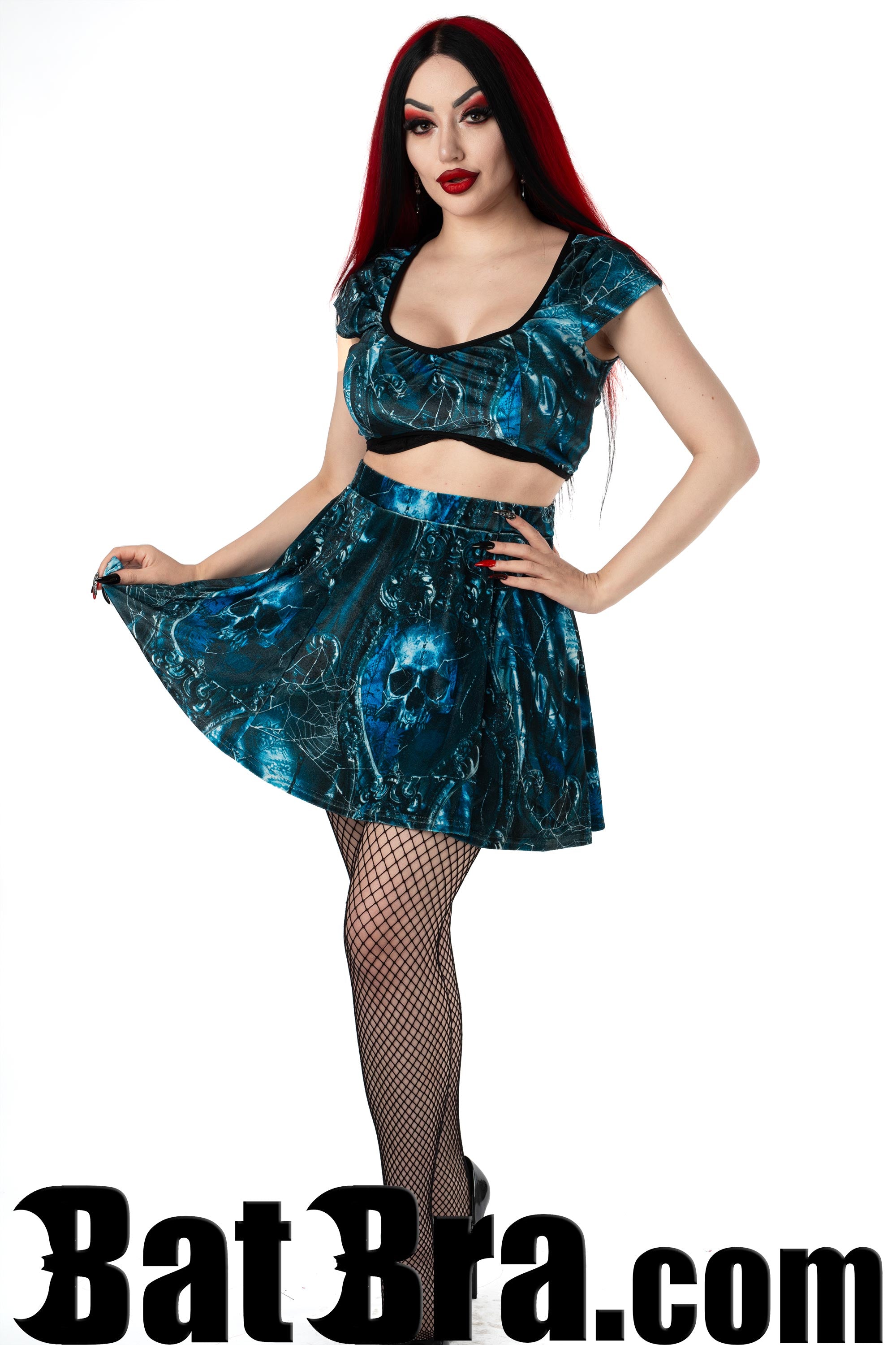 Velvet Crop Top With Skull Motif