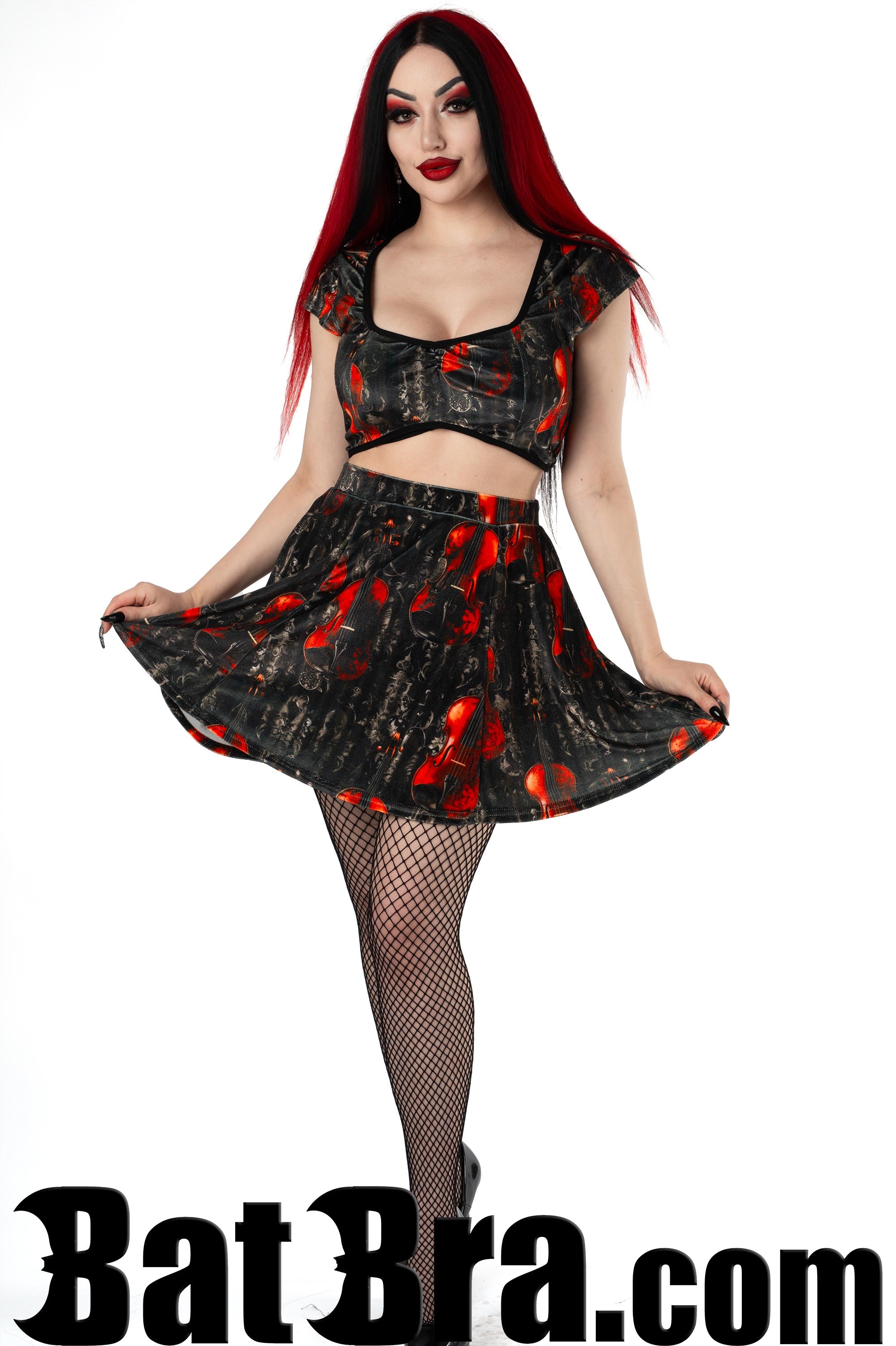 Velvet Crop Top With Violin Motif