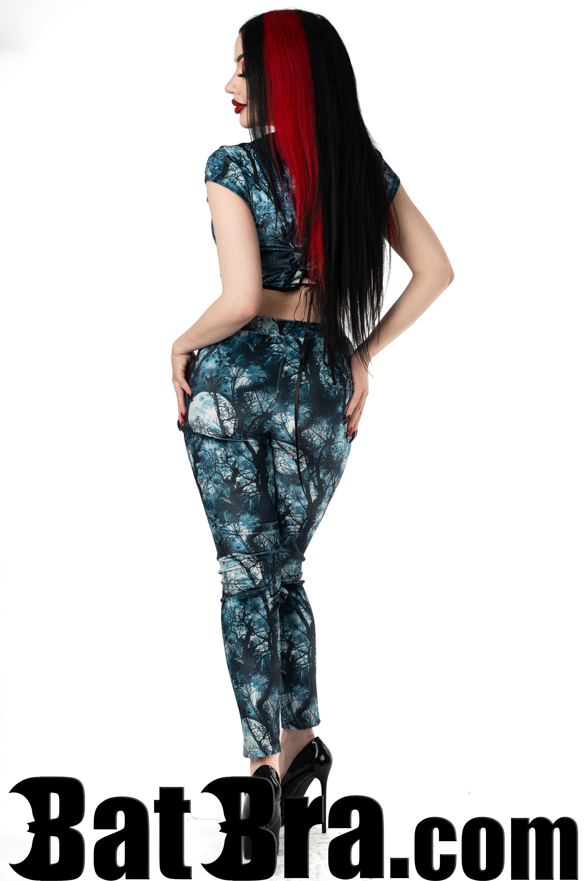Velvet Leggings With Forest Motif