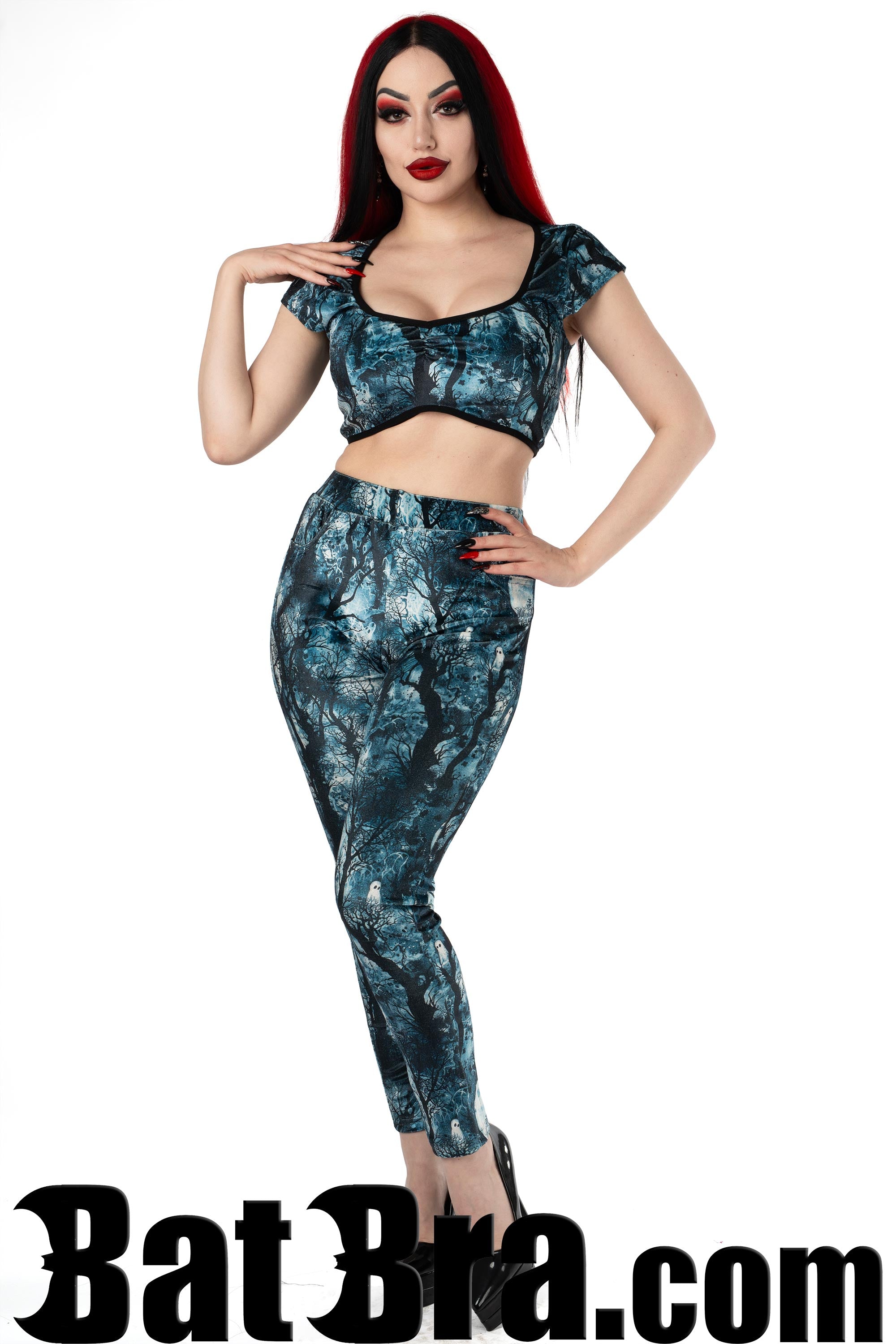 Velvet Leggings With Forest Motif