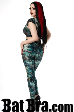 Velvet Leggings With Kraken Motif