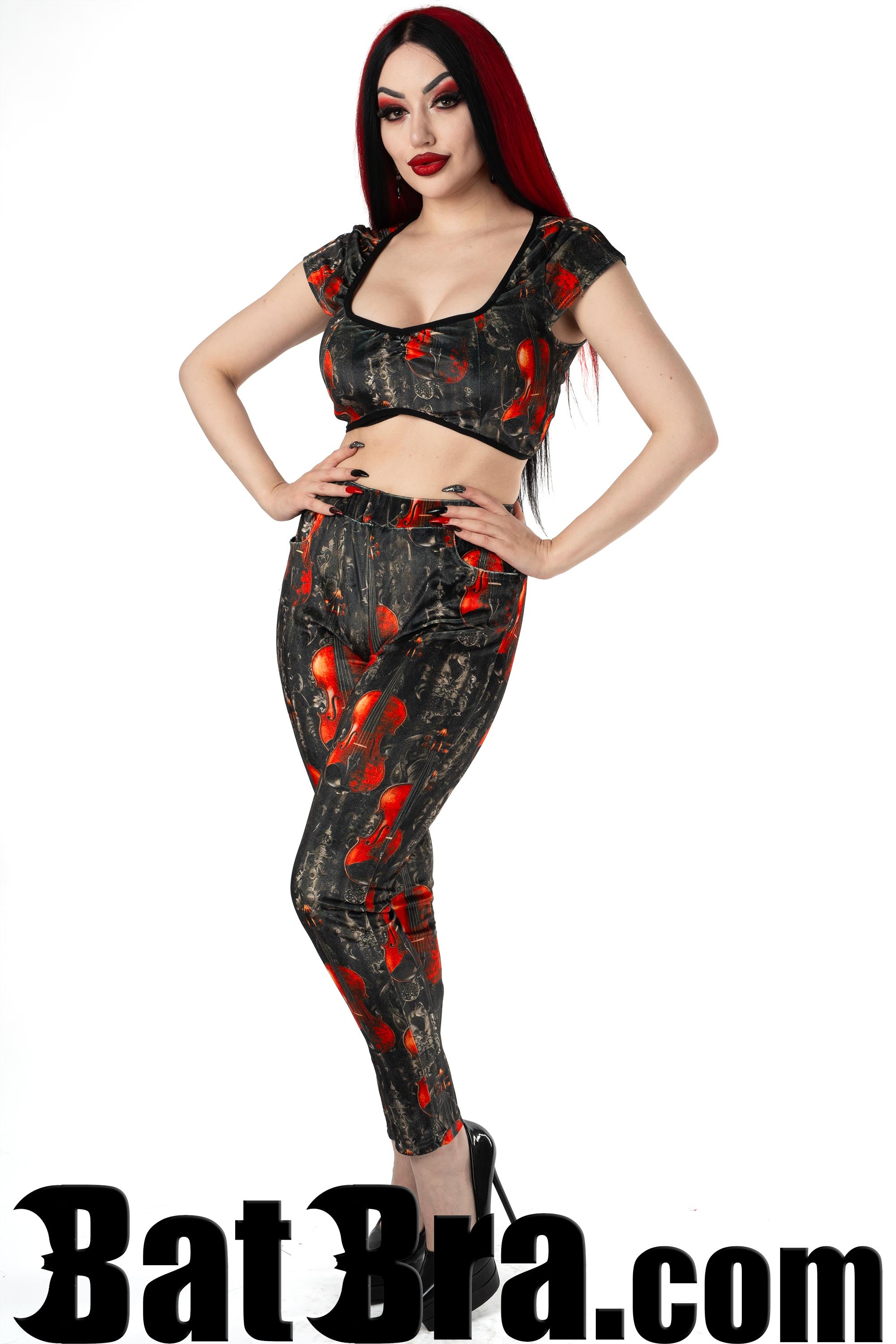 Velvet Leggings With Violin Motif