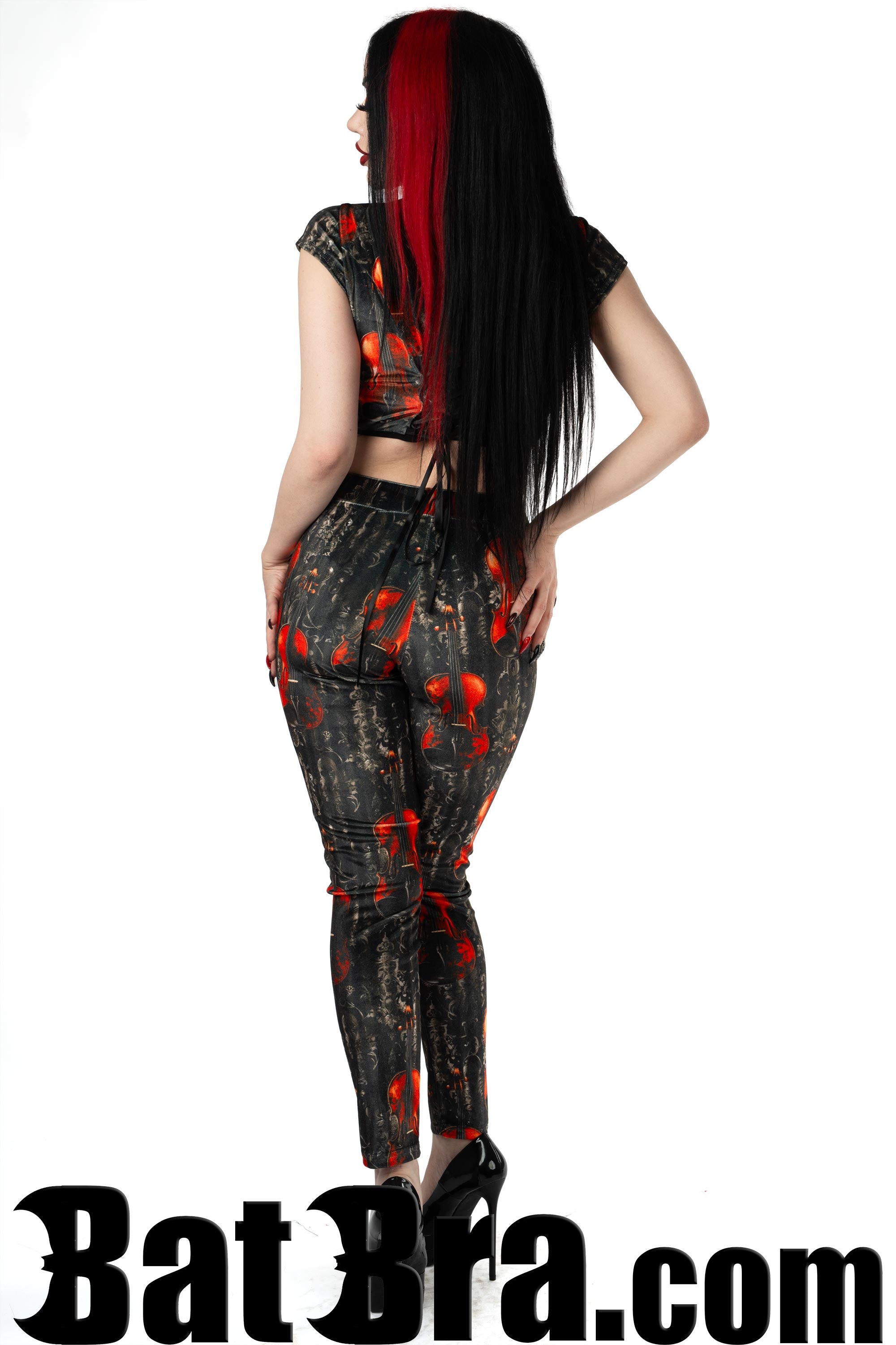 Velvet Leggings With Violin Motif