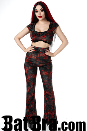 Velvet Pants With Bat Motif