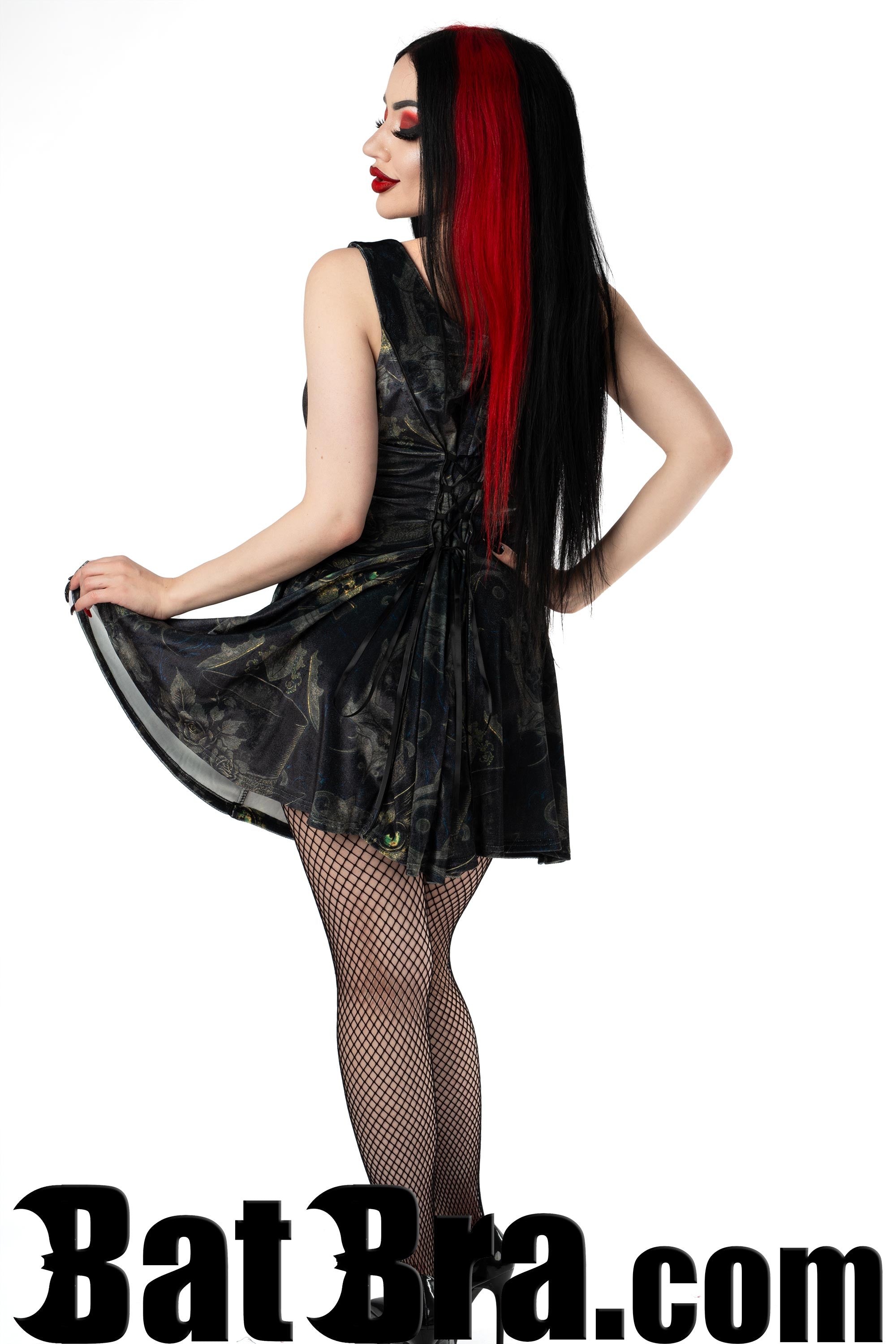 Velvet Pocket Mini Dress With Sphinx Motif