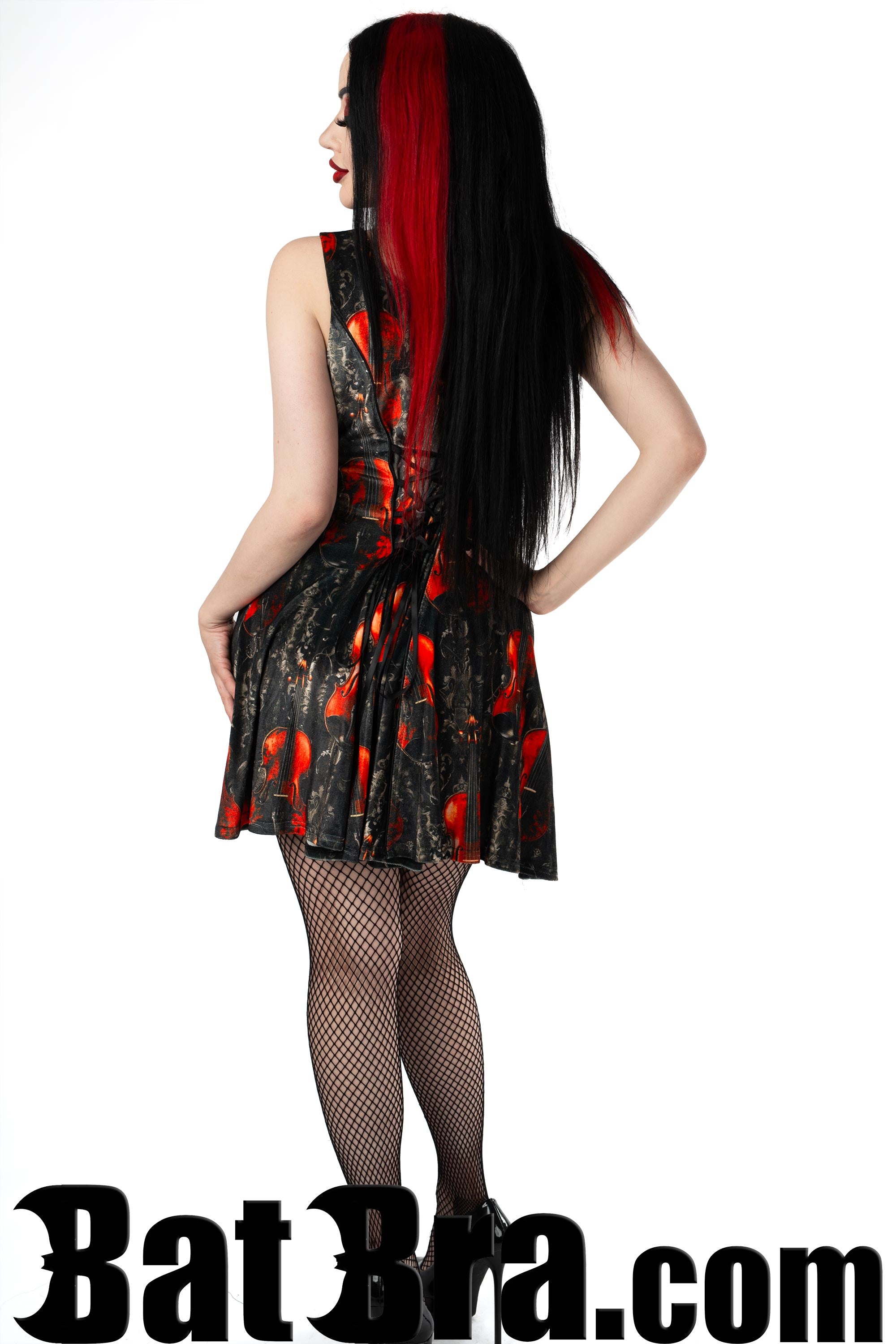 Velvet Pocket Mini Dress With Violin Motif
