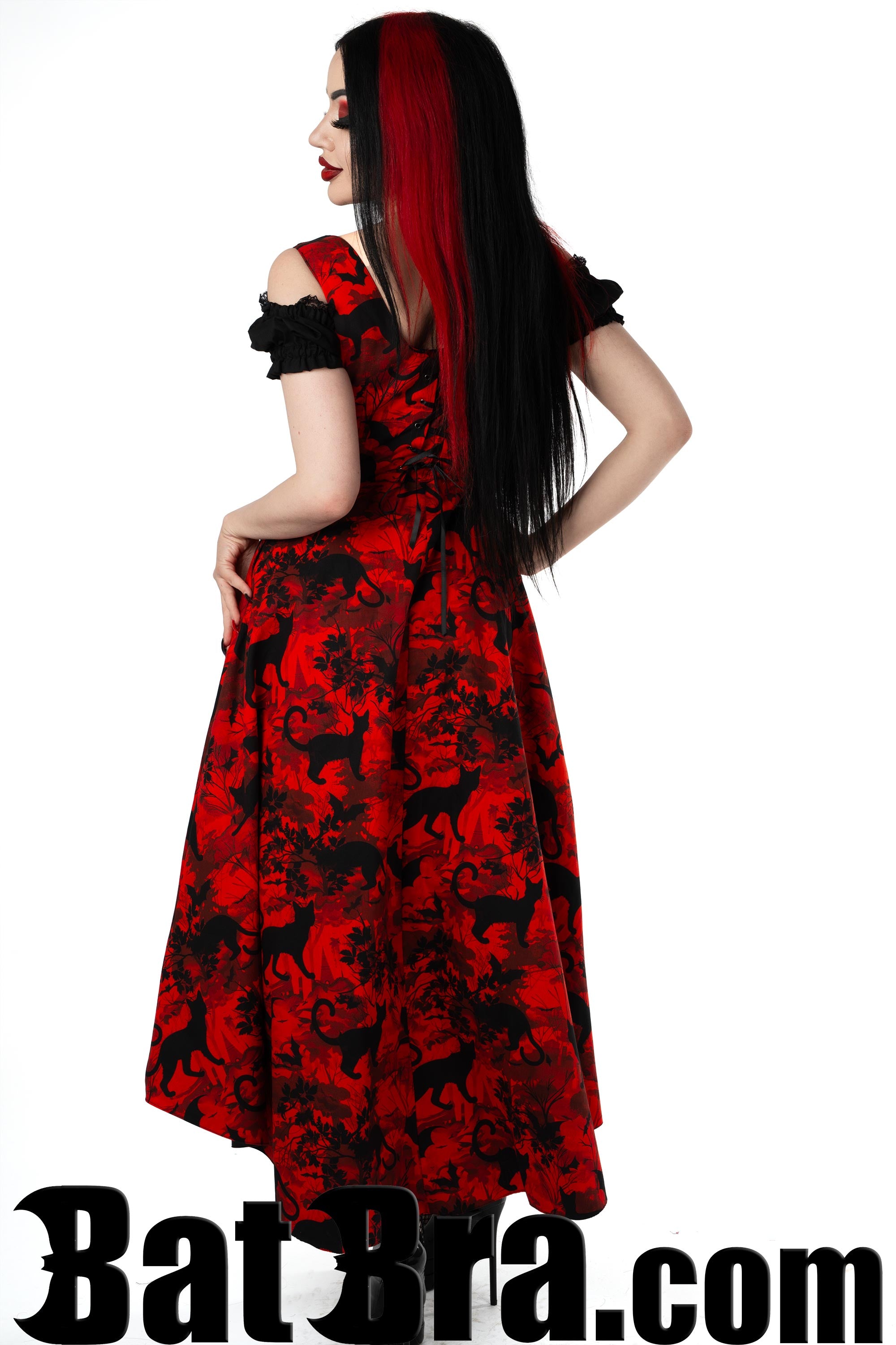 Waistcoat Dress With Bats and Cats Motif