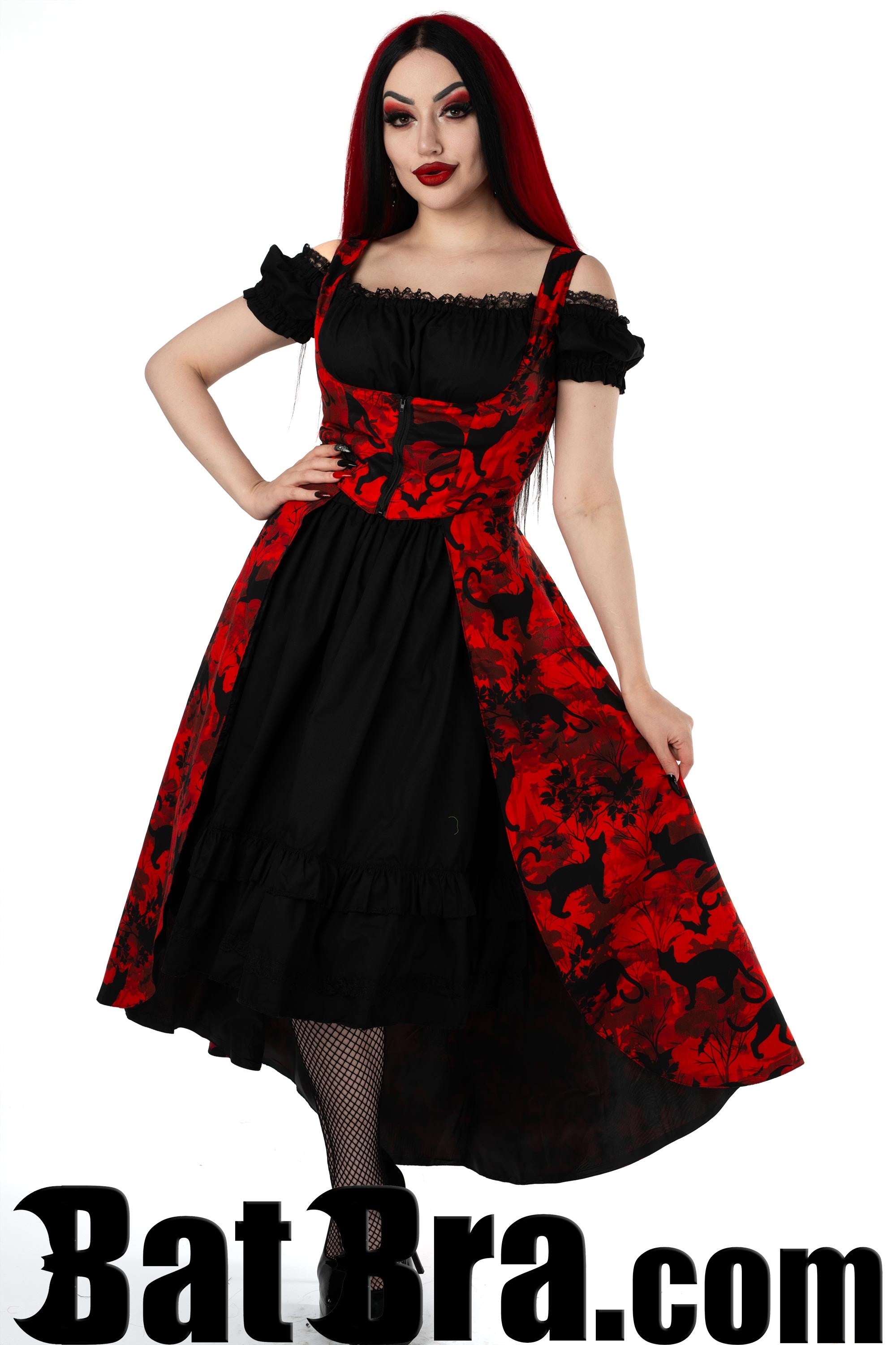 Waistcoat Dress With Bats and Cats Motif