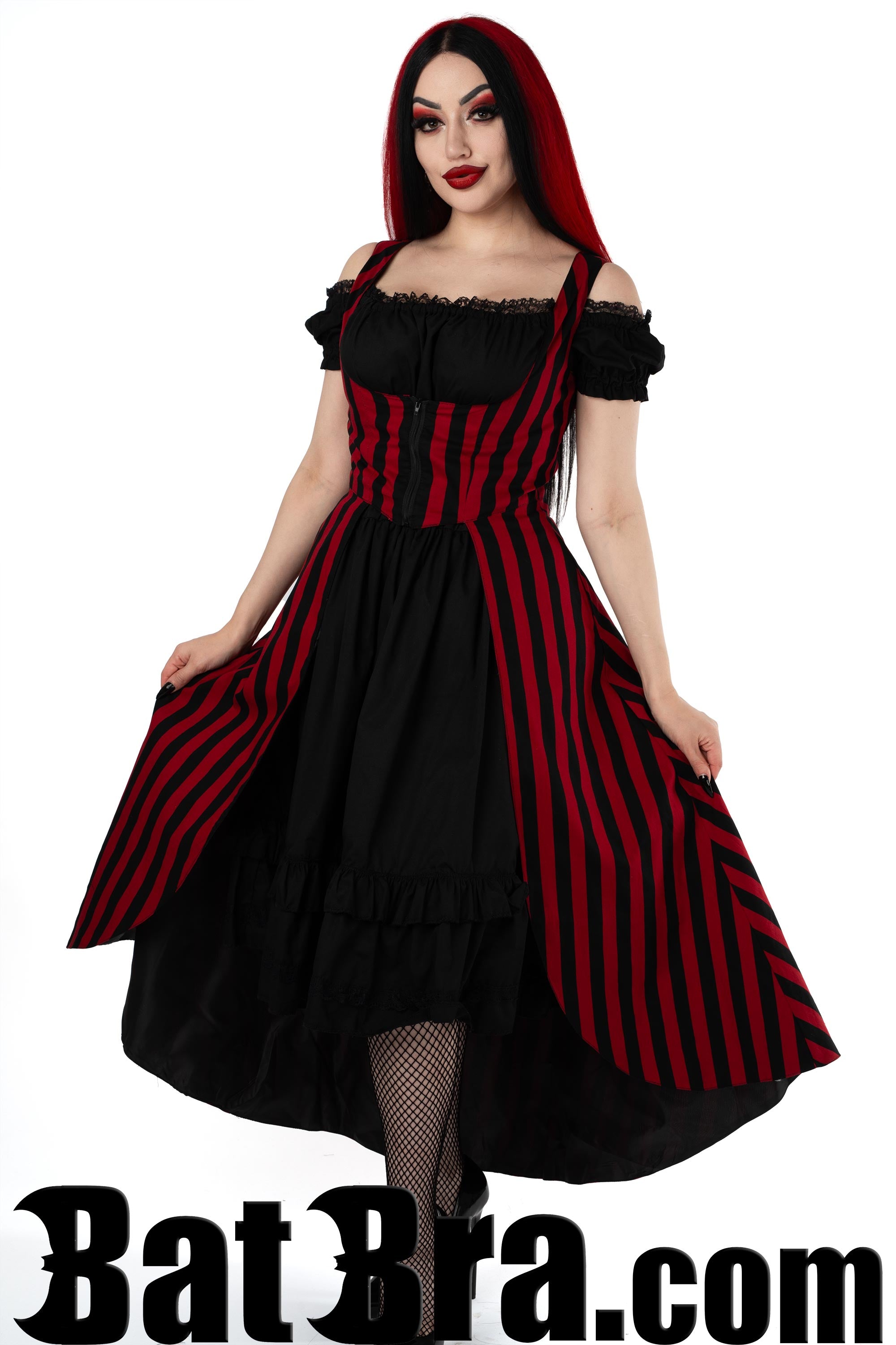 Waistcoat Dress With Red Striped Motif