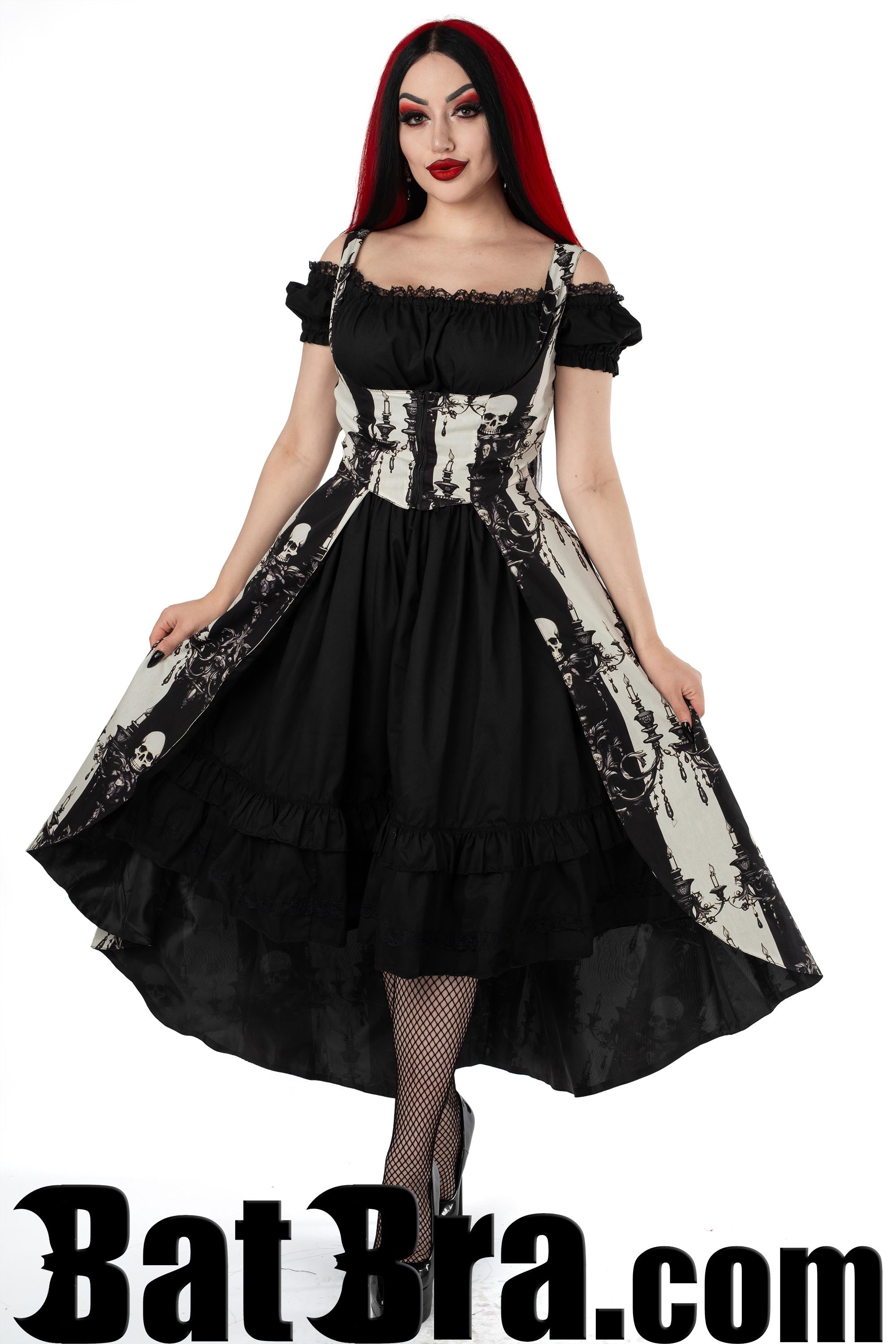 Waistcoat Dress With Skull Striped Motif